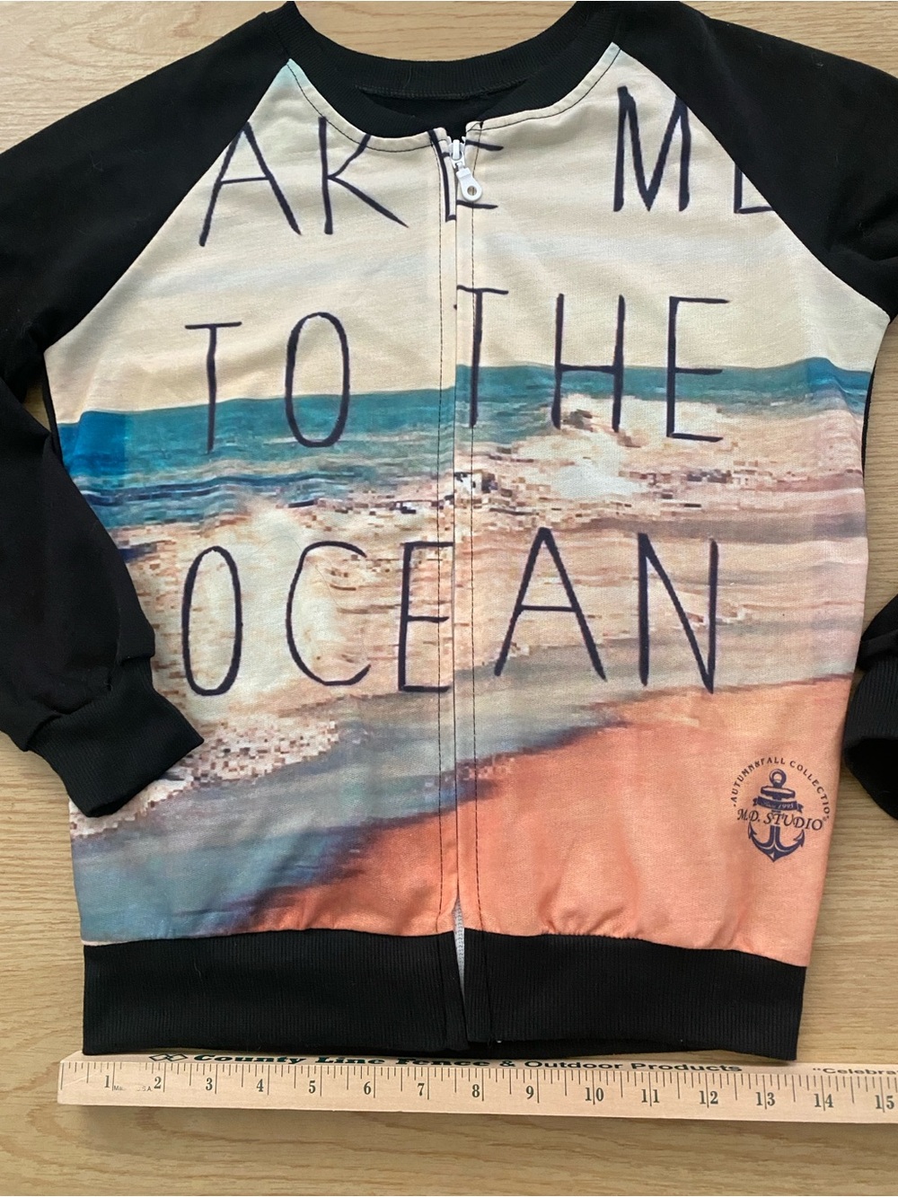 Women’s Graphic Zip-Up Jacket with Ocean Beach Print by  MD STUDIO ocean beach